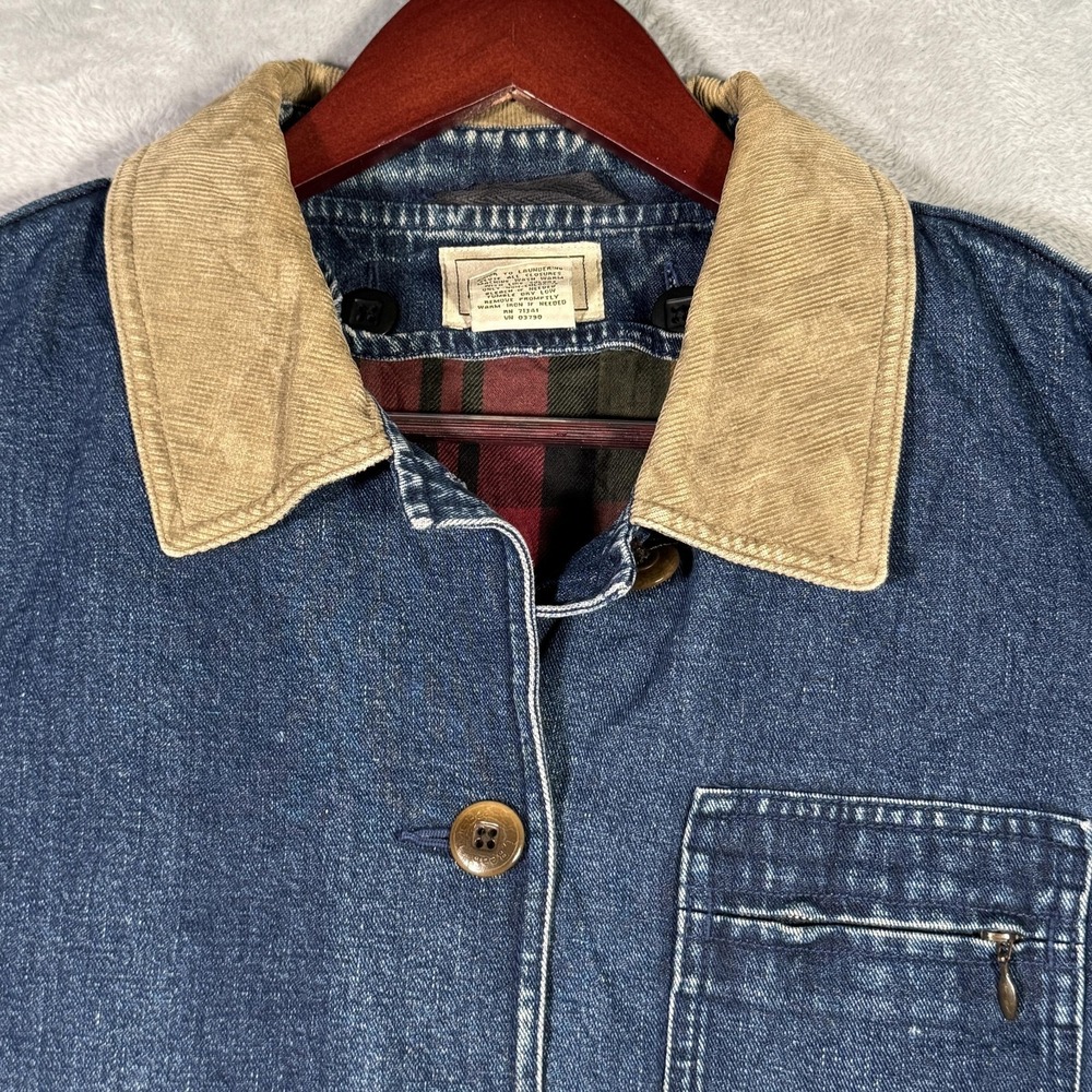 LL Bean Jacket Womens Petite Small Blue Denim Barn Chore Corduroy Collar* - Picture 2 of 10